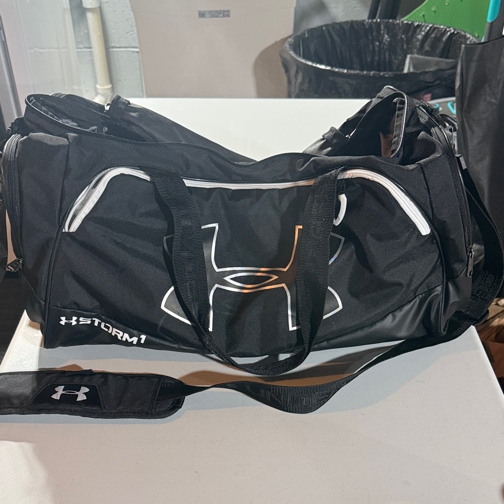 Under Armour Black and White Duffel Bag